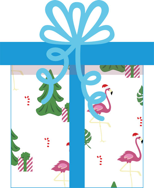 Aqua present with flamingo wrapping paper