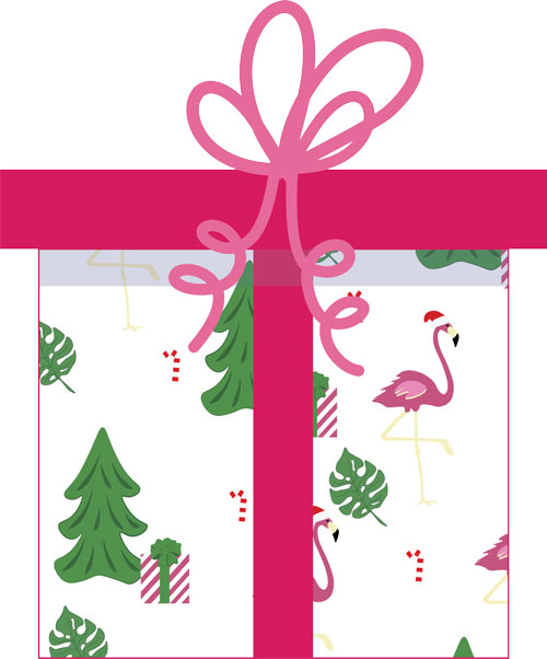 Pink present with flamingo wrapping paper