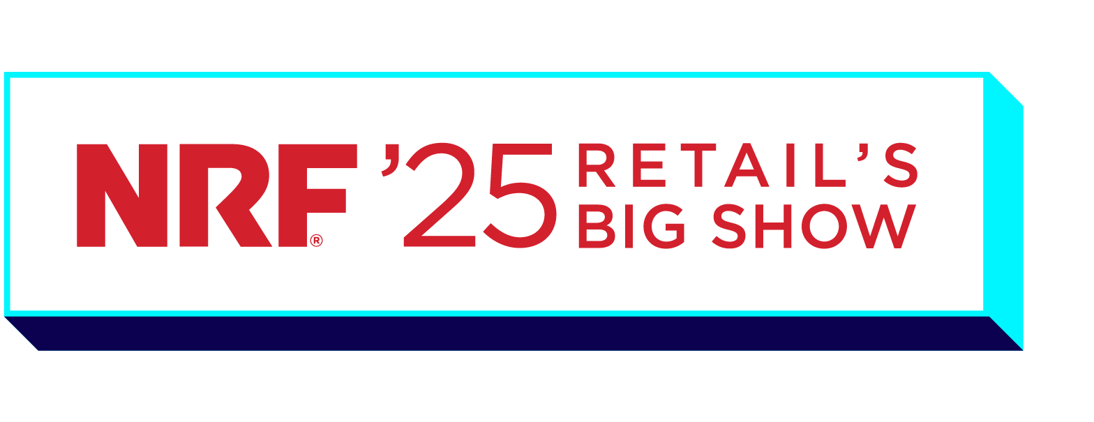 NRF'25 Retail's Big Show in red text on a white background with a teal blue and dark blue shadow creating a 3D box look.